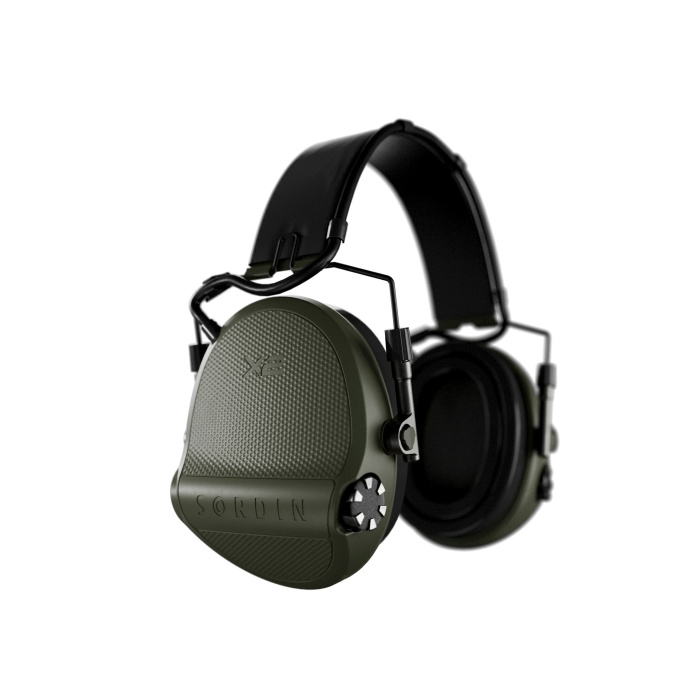 Słuchawki Sordin Supreme X2, nagłowne, czarna skórzana opaska, zielone kubeczki slim, wkładki żelowe 301006-10G