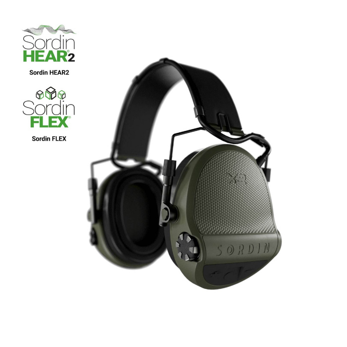 Słuchawki Sordin Supreme X2, nagłowne, czarna skórzana opaska, zielone kubeczki slim, wkładki żelowe 301006-10G