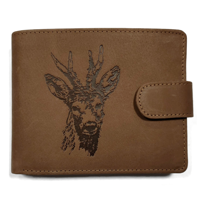 Skórzany portfel zapinany z motywem (Głowa koziołka)