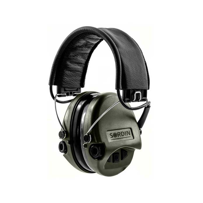 Słuchawki aktywne Sordin Supreme PRO - Czarna skórzana opaska, żel. wkładki, zielone - SOR75302-G-S