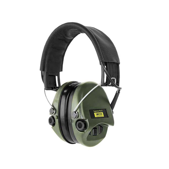 Słuchawki Sordin Supreme PRO X - Czarna skórzana opaska, żel. wkładki, - SOR75302-X/L-G-S ZIELONE