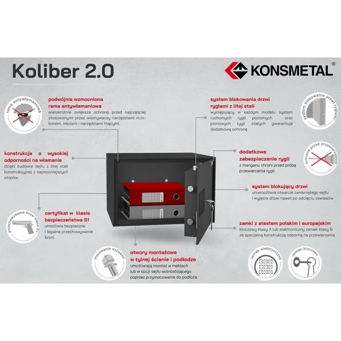 Sejf KONSMETAL Koliber 2.0 45 laptop 15