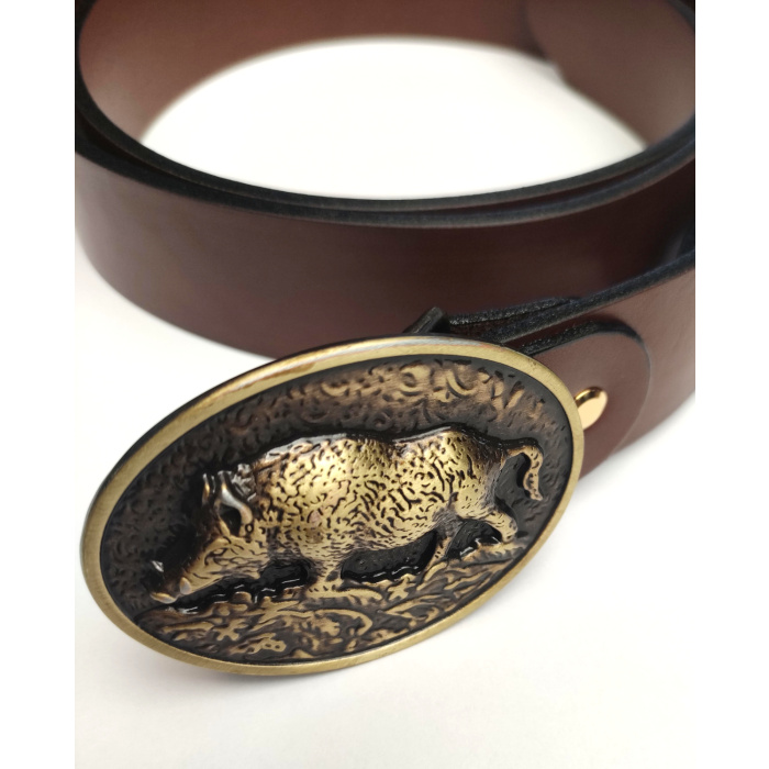 Pasek skórzany + klamra dzik