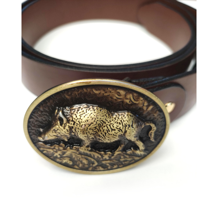 Pasek skórzany + klamra dzik