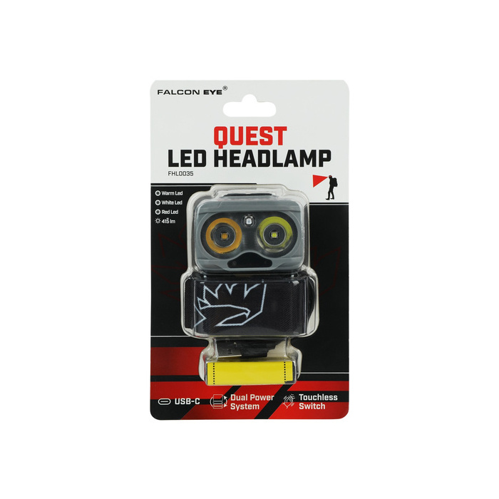 Latarka czołowa falcon eye Quest 415 lm, ładowalna, szara FHL0035