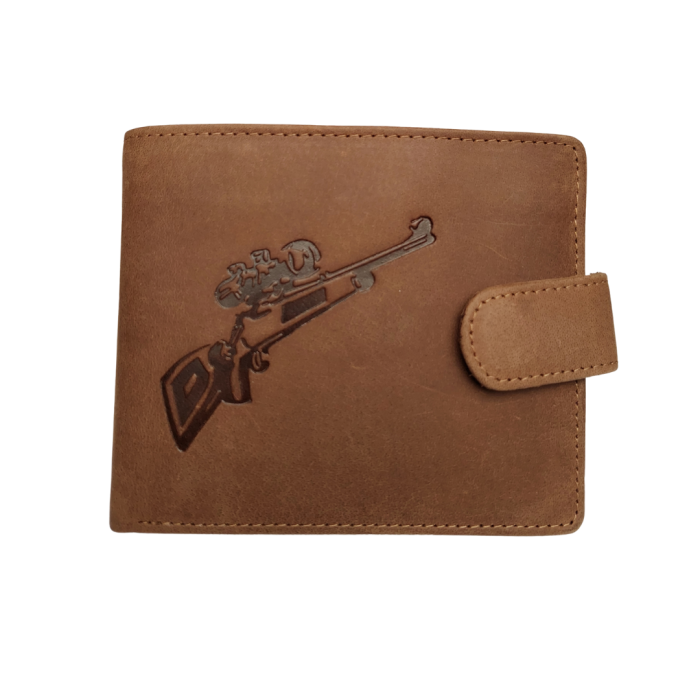 Skórzany portfel zapinany z motywem (Strzelba)