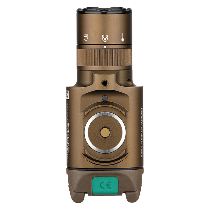 Latarka na broń z celownikiem laserowym Olight BALDR Pro R Desert Tan - 1350 lumenów, Green Laser