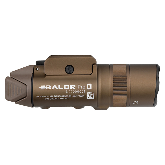 Latarka na broń z celownikiem laserowym Olight BALDR Pro R Desert Tan - 1350 lumenów, Green Laser