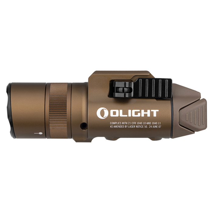 Latarka na broń z celownikiem laserowym Olight BALDR Pro R Desert Tan - 1350 lumenów, Green Laser