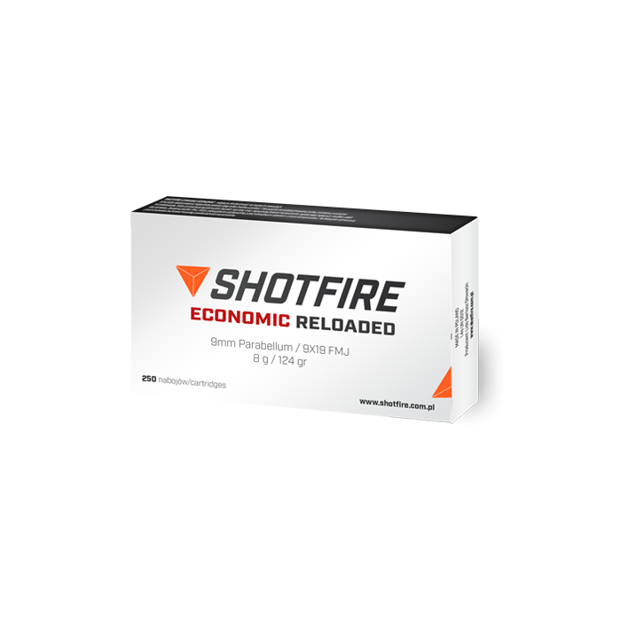 AMUNICJA 9X19 -SHOTFIRE ECONOMIC RELOADED - FMJ 124gr/8g