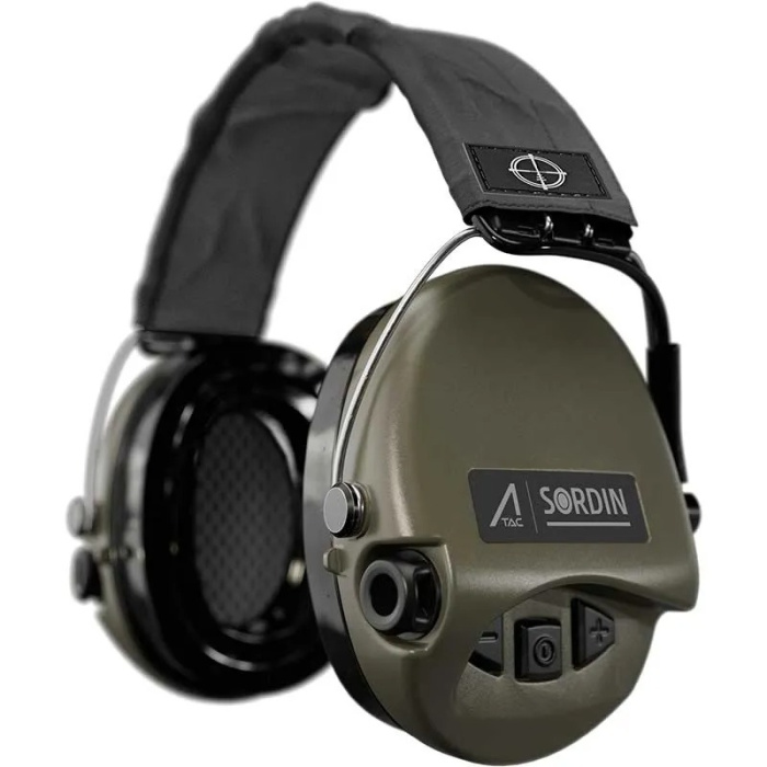 Słuchawki aktywne Ace Sordin, szara materiałowa opaska, zielone miseczki, żelowe wkładki - 75302-G-GYT-ACE