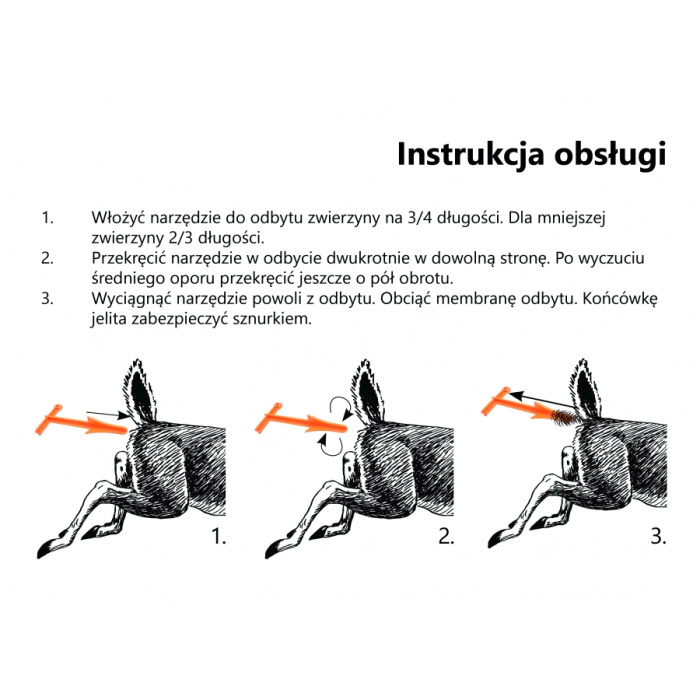 Świderek do szybkiego obrabiania odbytu zwierzyny